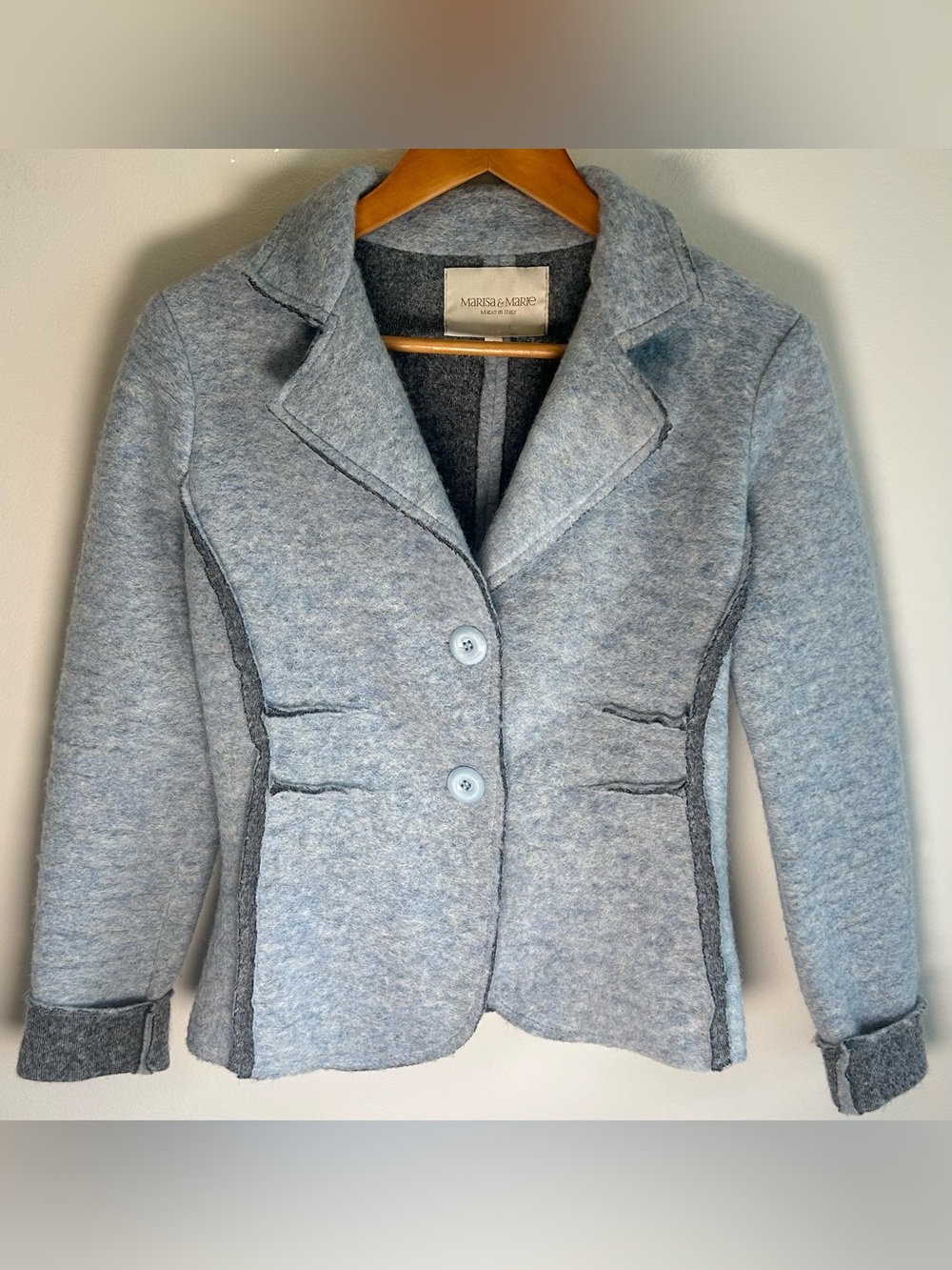 Marisa & Marie Boiled Wool Blazer Jacket Women’s Size S Blue Made in Italy